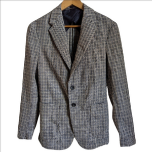ZARA Neutrals Linen & Cotton Classic Checkered Simple Breasted Blazer Small